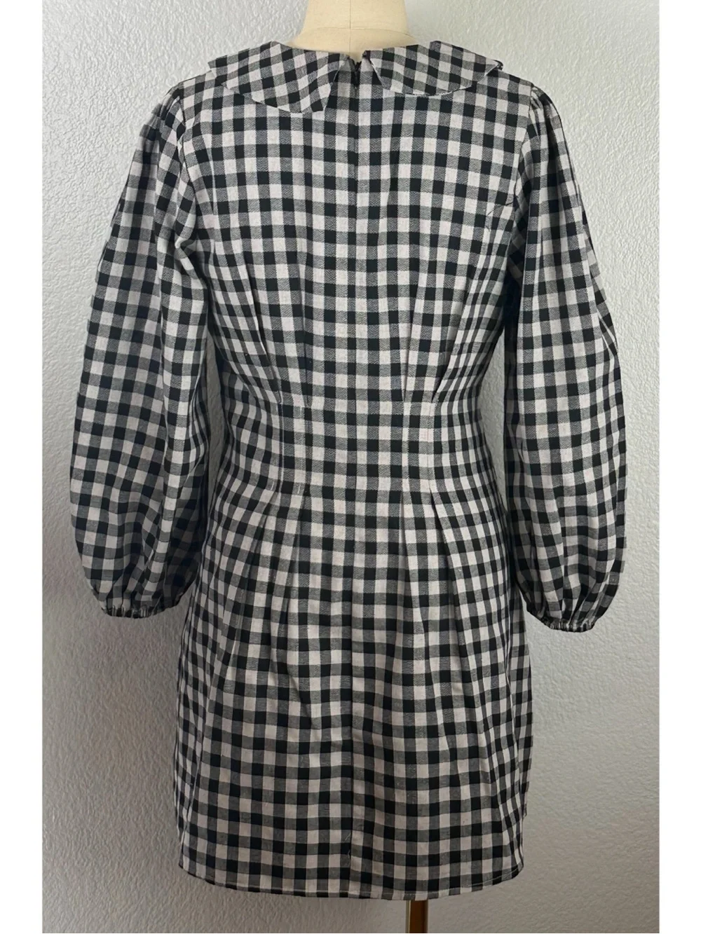 One Loved Babe Gingham Oversized V-Neck Peter Pan Collar Babydoll Mini Dress